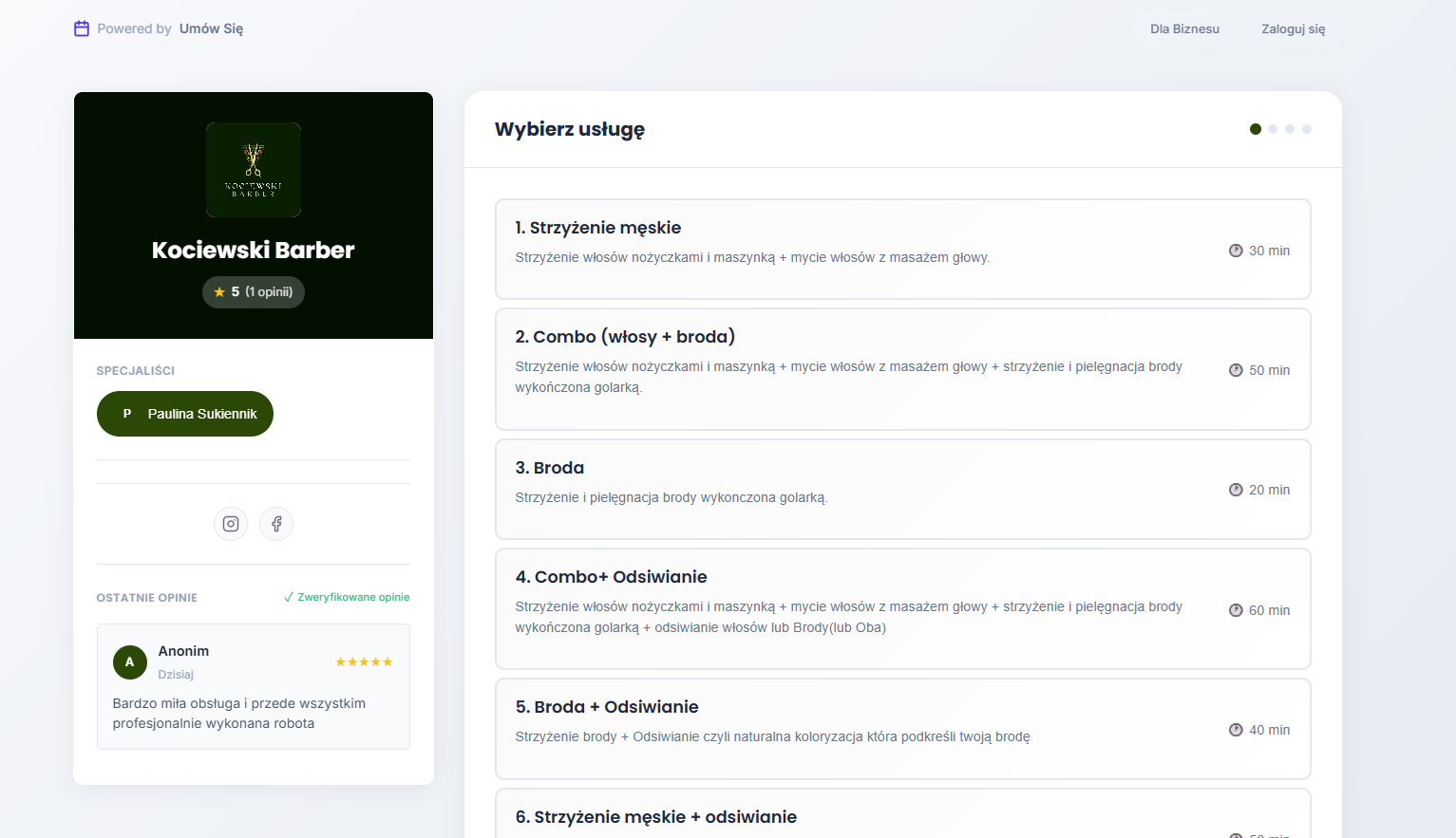 Personalizacja strony rezerwacji